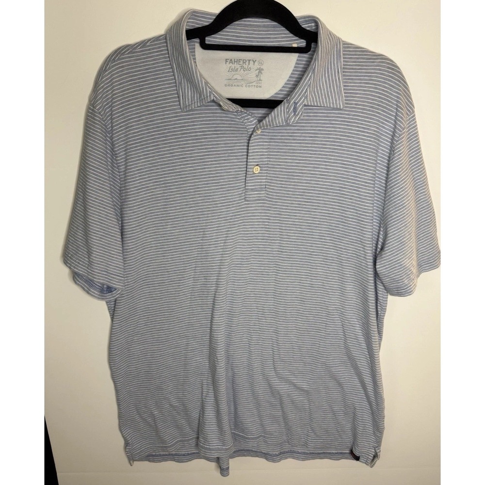 Faherty Shirt Men's XL Blue Striped Isle Polo‎ Preppy 100% Organic Cotton Golf